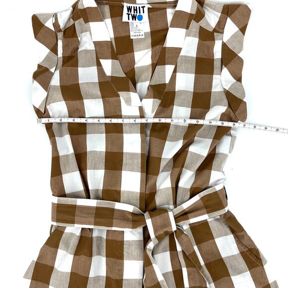 Anthropologie Whit Two 100% Cotton Buffalo Plaid Brown Romper Belted Size S - Picture 6 of 12